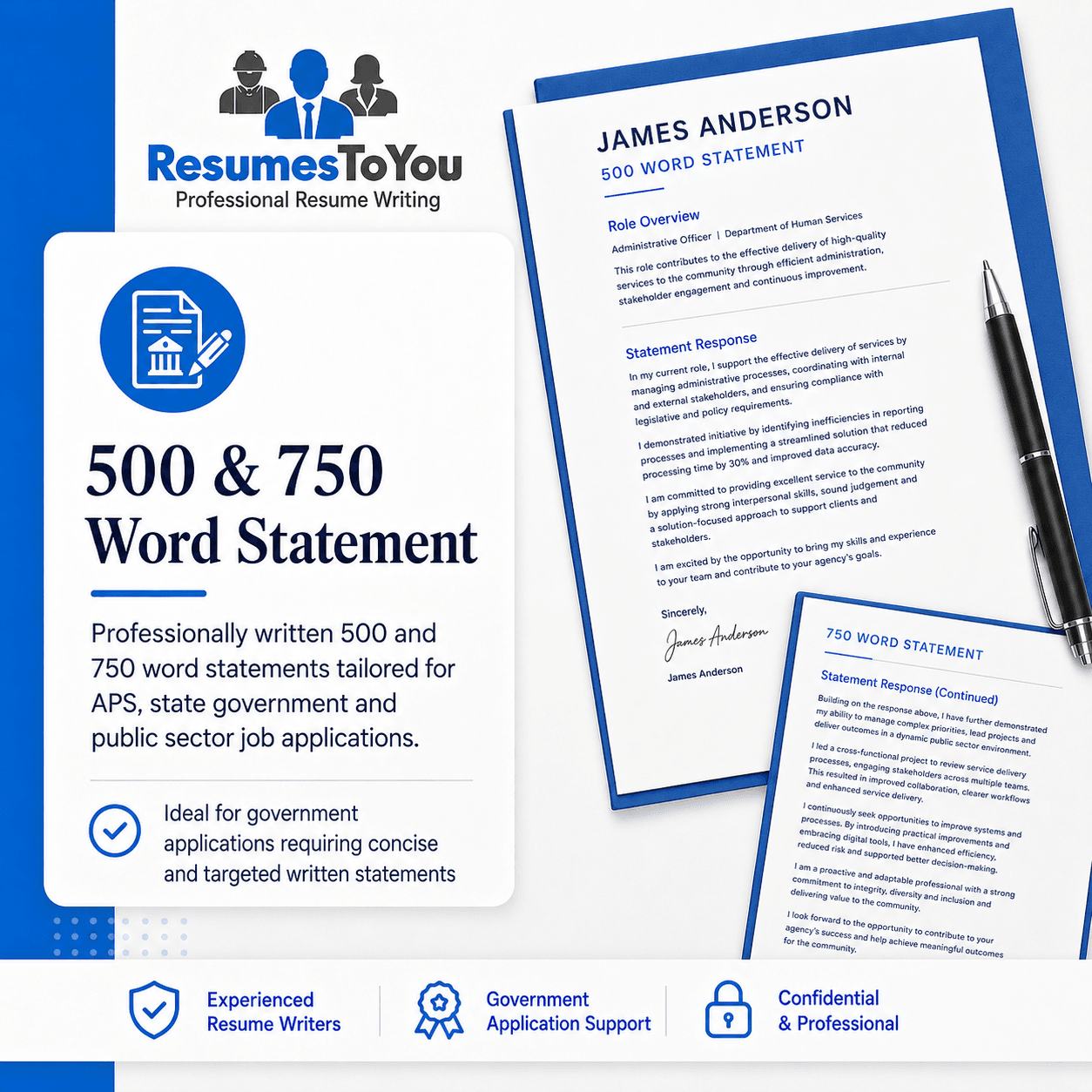 500 and 750 word statement writing service for government job applications