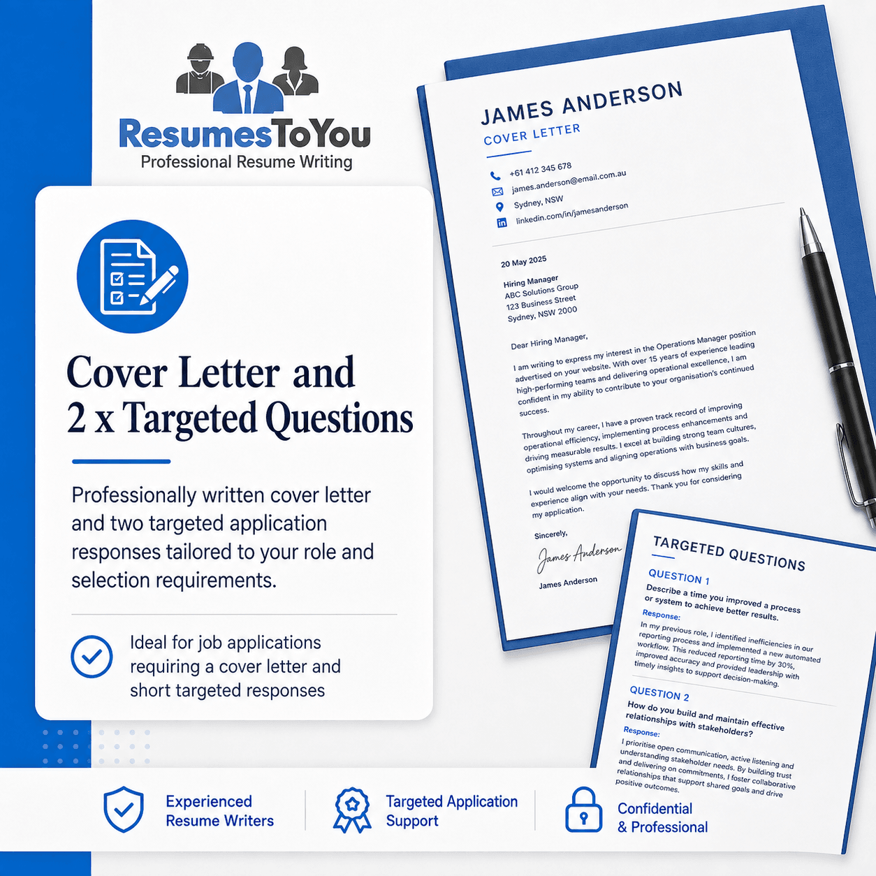 Cover letter and 2 targeted questions writing service by Resumes To You