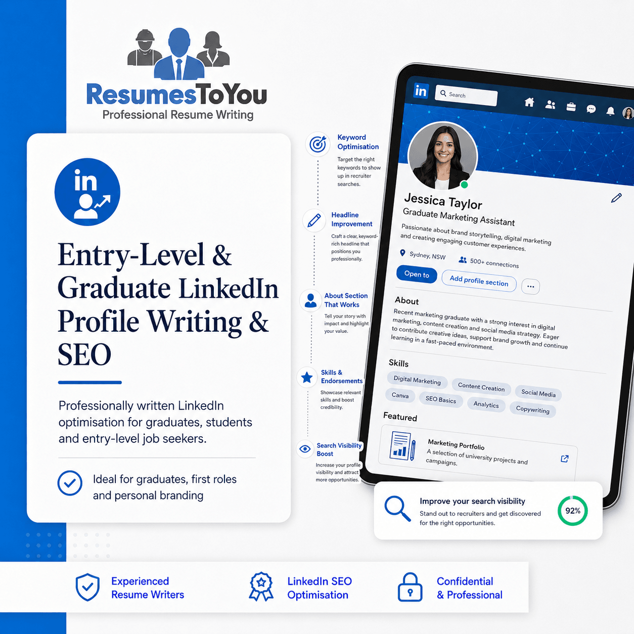 Entry level and graduate LinkedIn profile writing service by Resumes To You