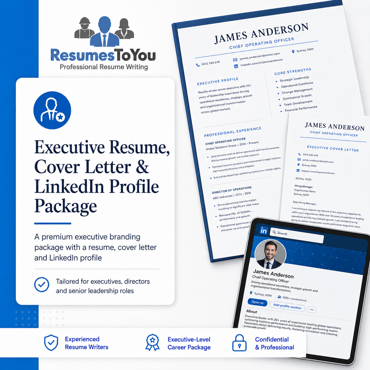 Executive resume cover letter and LinkedIn profile Australia package from Resumes To You