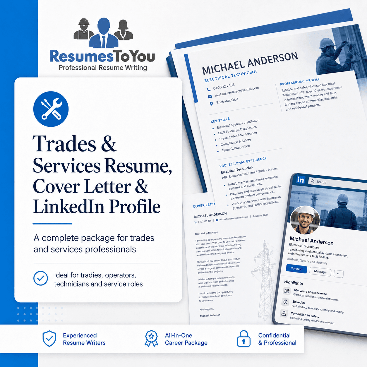 Trades resume cover letter and LinkedIn profile Australia package by Resumes To You